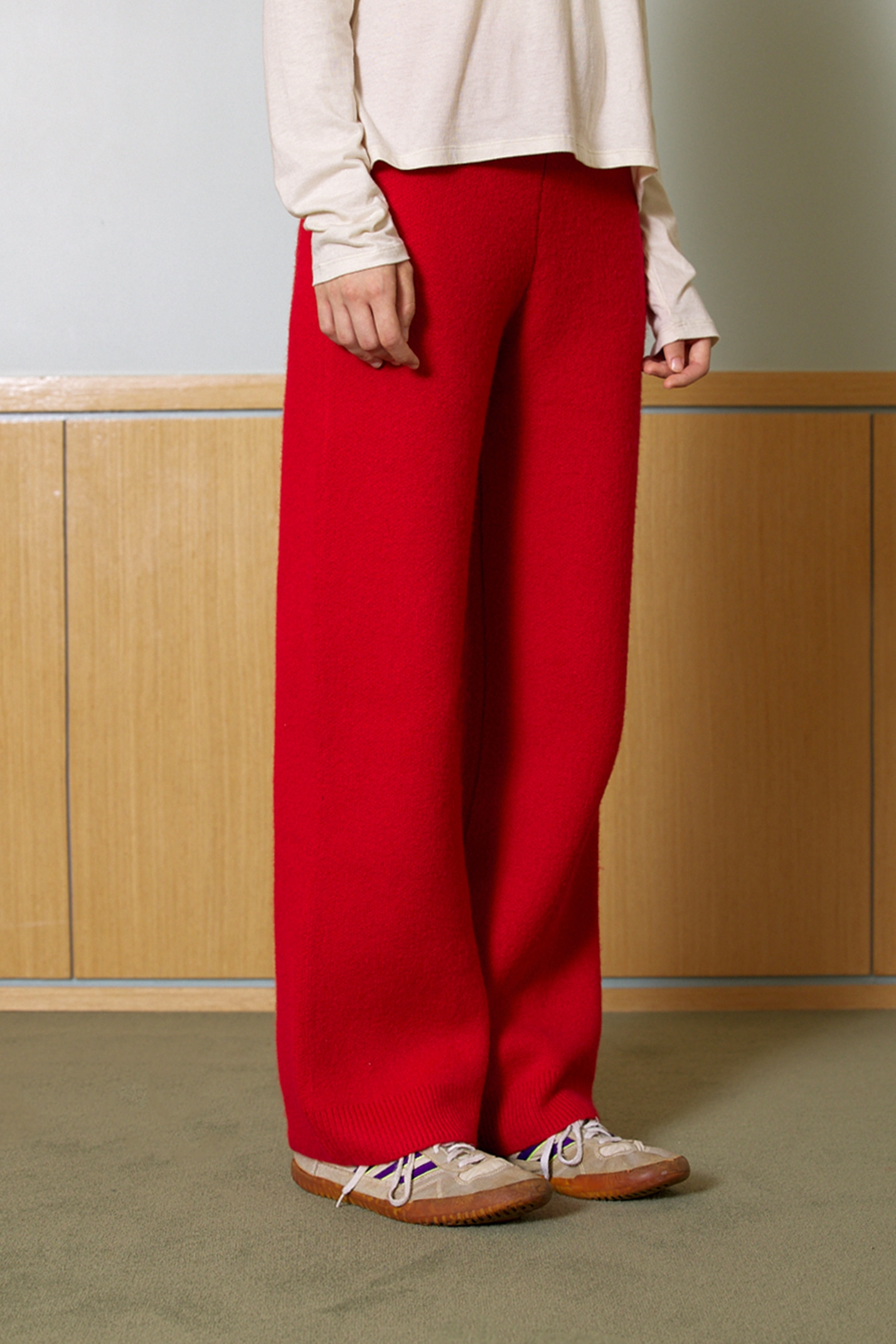 color banding knit pants - o/red